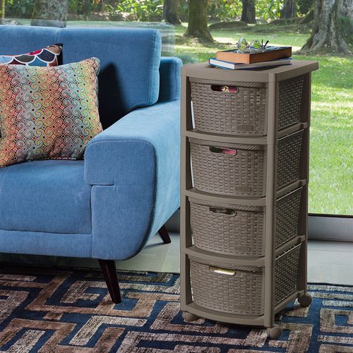 Cajonero Apariencia Rattan 4 Gavetas Altas