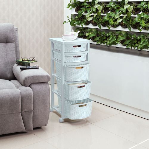 Cajonero Apariencia Rattan 2 Gavetas Bajas + 3 Gavetas Altas