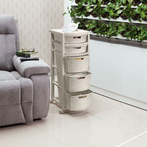 Cajonero Apariencia Rattan 2 Gavetas Bajas + 3 Gavetas Altas