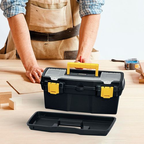 Caja Herramientas 16" Apilable con Tapa Organizadora Cerradura Plástica