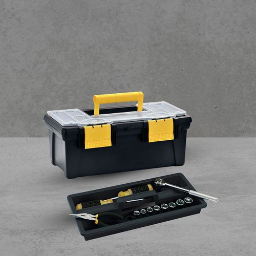 Caja Herramientas 16" con Tapa Organizadora Cerradura Plástica