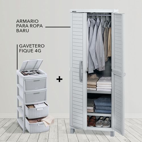 Combo Organizador (1 Armario Ropa Barú + 1 Gavetero Fique Con 4 Gavetas y Tapa Organizadora)