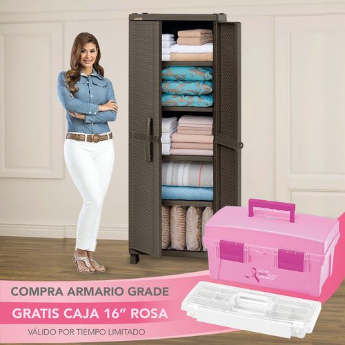 Armario Grande Apariencia Rattan + GRATIS Caja Rosa 16"