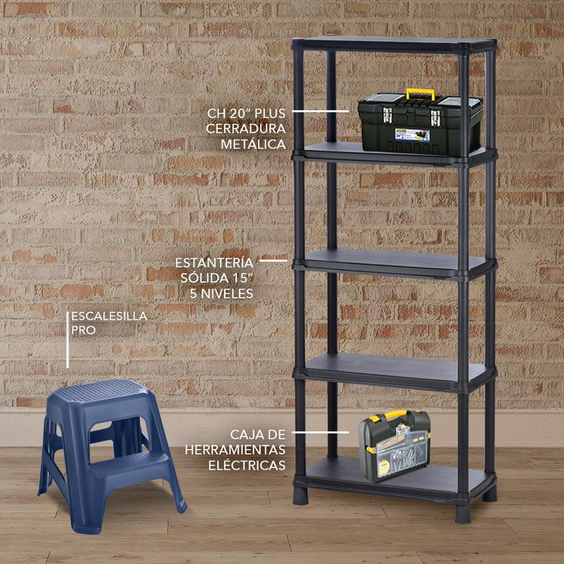 Combo-Estanteria-Solida-15-5N-CH-Electrica---Escalesilla---CH-20-CM