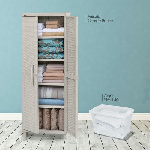 Combo Organizador Rattan (Armario Grande + Cajón Móvil 40 Litros)