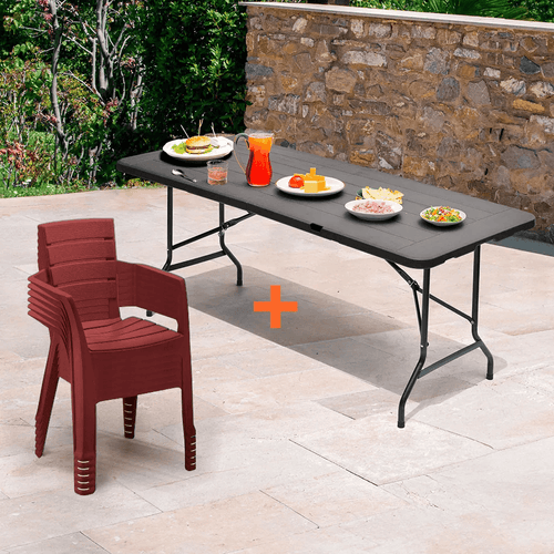 Combo banquetero,  1 Mesa banquetera, 6 Sillas Barú con brazos