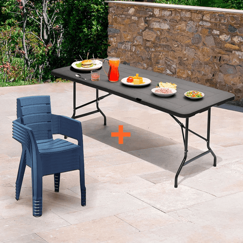 Combo banquetero,  1 Mesa banquetera, 6 Sillas Barú con brazos