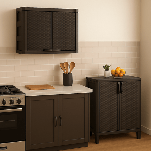 Combo Cocina (Armario Mediano + Armario Gabinete Doble Apariencia Rattan)