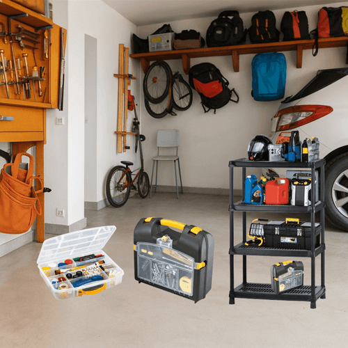 Combo Organizador (1 Estantería 18" 4N + Caja herramientas eléctricas + Caja Organizadora 330 mm)