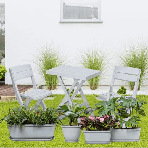 Combo Jardín (Mesa Rectangular Plegable + 2 Sillas Plegables + Materas Rafia 1 de 35 Cm + 1 de 40 Cm + 2 de 60 Cm)