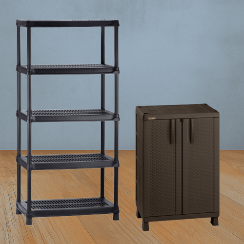 Combo Garaje (1 Armario Mediano Rattan Wengue + Estanteria 18" 5N)
