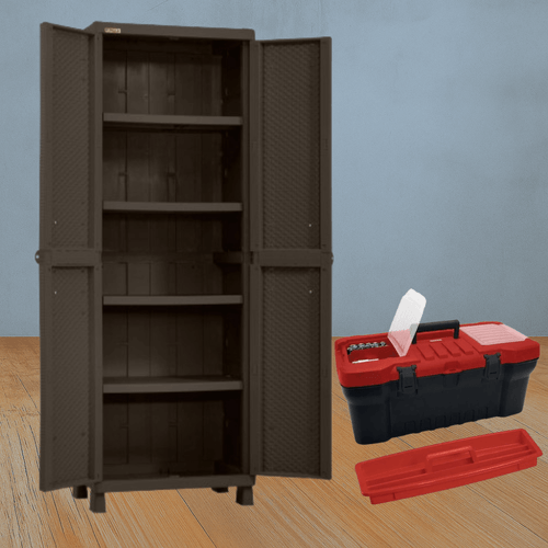 Combo Garaje (Armario Grande Rattan Wengue + Caja Herramientas 20" Negra)