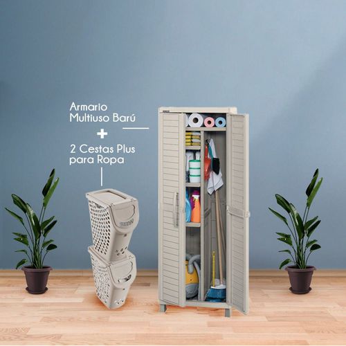 Combo Organizador Zona de Ropas (Armario Multiusos Barú + 2 Cesta Plus Para Ropa)