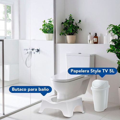 Combo Baño (Butaco o Taburete para ir al Baño +  Papelera Style tapa Vaiven 5L)