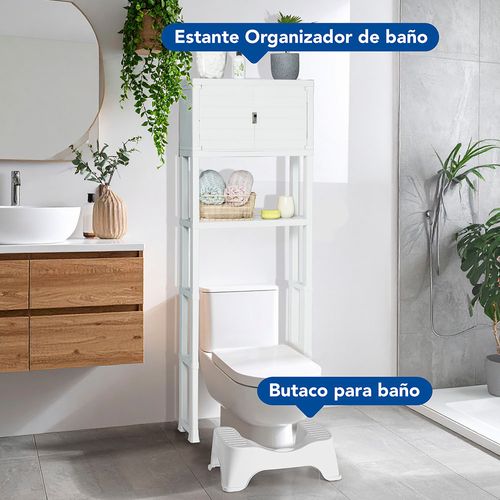 Combo Baño (Butaco o Taburete para ir al Baño + Estante Organizador Con puertas para baño)