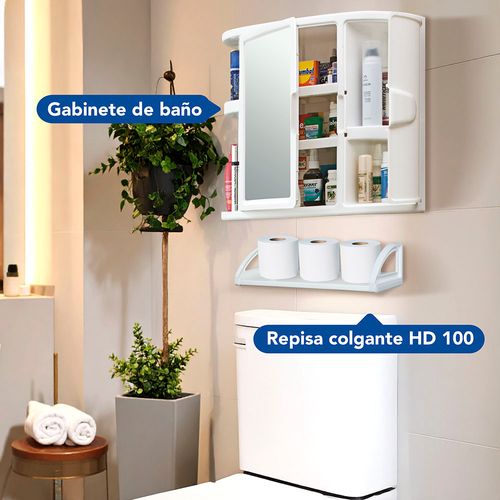 Combo Baño (Gabinete para Baño con Espejo + Repisa Colgante HD 100)