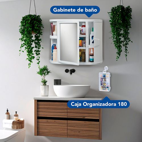 Combo Baño (Gabinete para Baño con Espejo + Caja Organizadora 180mm)