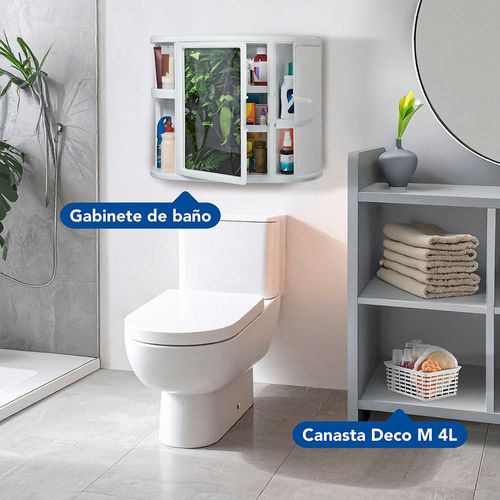 Combo Baño (Gabinete para Baño con Espejo + Canasta Deco M - 4L)