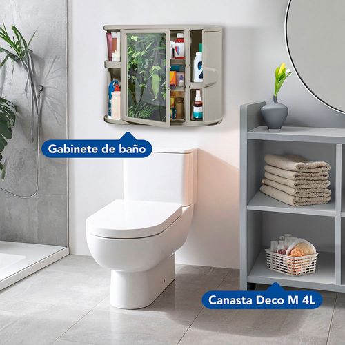 Combo Baño,  1 Gabinete Para Baño Con Espejo, 1 Canasta Deco M 4 Litros