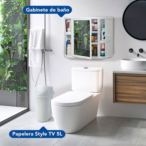Combo Baño (Gabinete para Baño con Espejo + Papelera style tapa vaiven 5L)