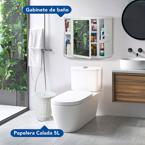 Combo Baño (Gabinete para baño con espejo + Papelera Calada 5L)
