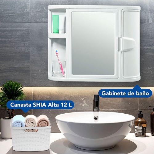 Combo Baño (Gabinete para Baño con Espejo + Canasta Shia Alta 12L)
