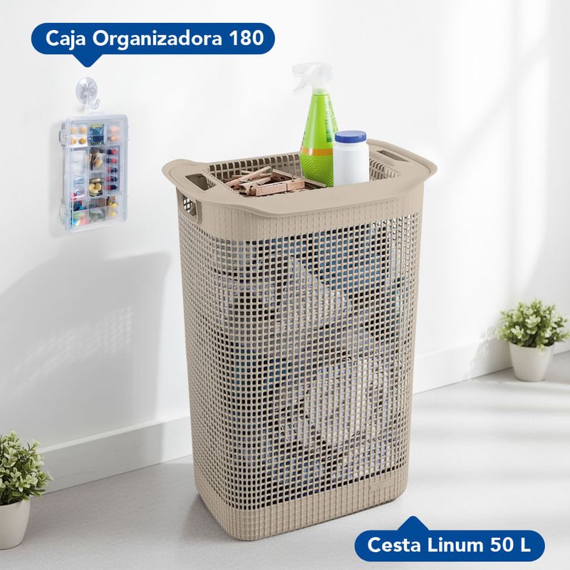 Combo Organizador Zona de Ropas (Cesta linum para ropa + Caja organizadora 180mm)-1752246049429