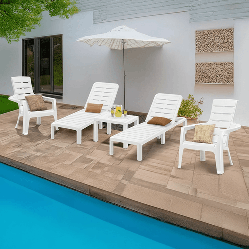 Combo Piscina (2 Camas Asoleadoras + 2 Sillas Playeras + 1 Mesa de Centro Rectangular)