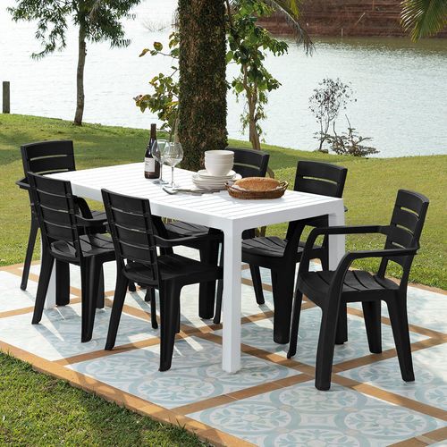 Combo Comedor Familiar Barú,  1 Mesa Gris Hielo,  6 Sillas con Brazos