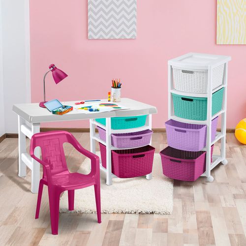 Combo estudio infantil, 1 Escritorio, 1 Silla, 1 Cajonero de 4 gavetas NIÑAS