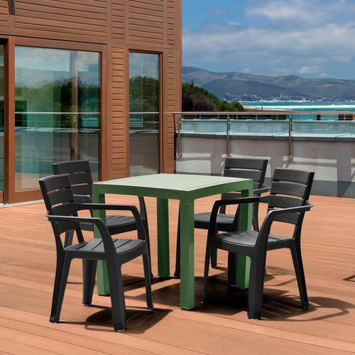 Combo Comedor Barú Trendy, 1 Mesa Verde, 4 Sillas Con Brazos