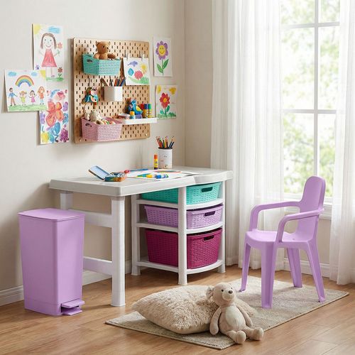 Combo estudio infantil escritorio, 1 Silla, 1 Basurero pedal  NIÑAS